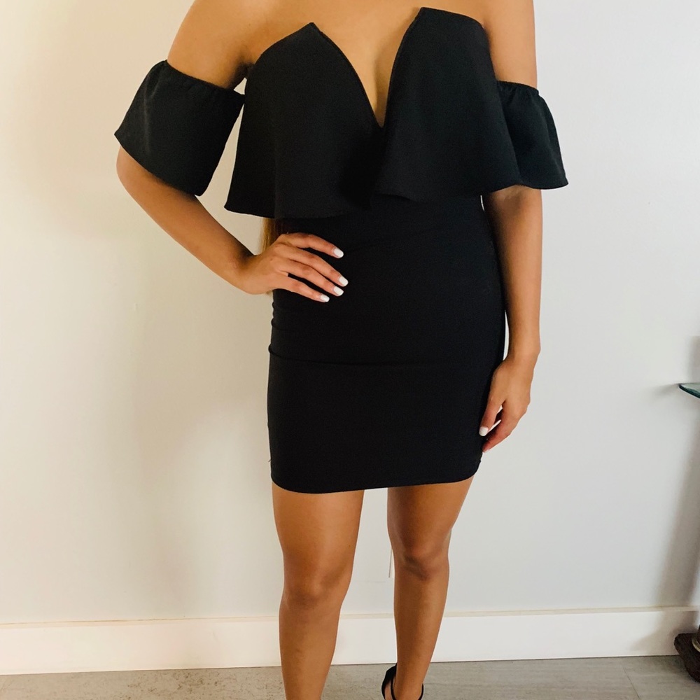 Open Shoulder Black Mini Dress